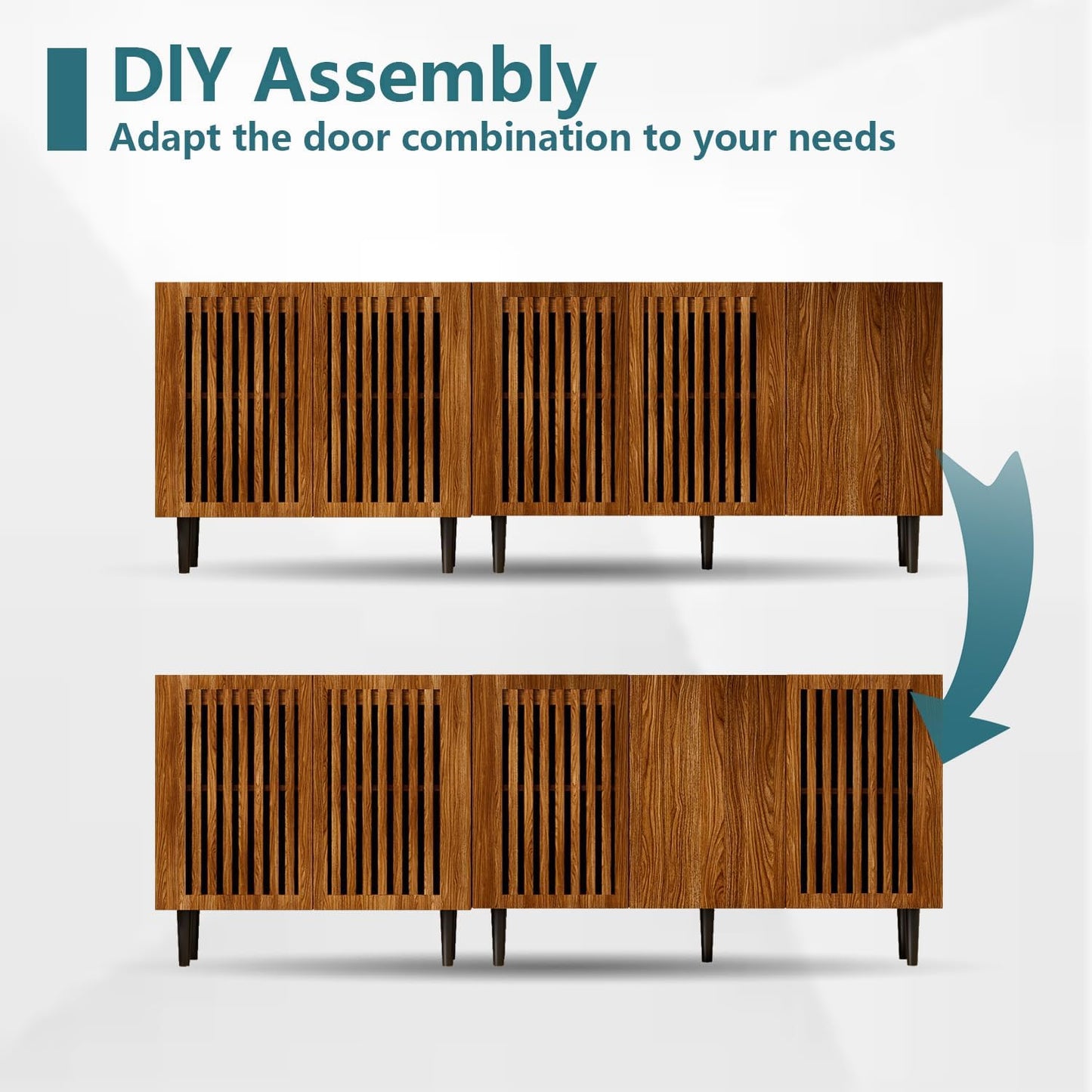 CHUWELL Farmhouse TV Stand, 78.7" Storage Cabinet with 5 DIY Doors and Adjustable Shelf, Sideboard Coffee Bar Cabinet with Solid Wood Feet for Kitchen,Dining Room,Living Room,Brown