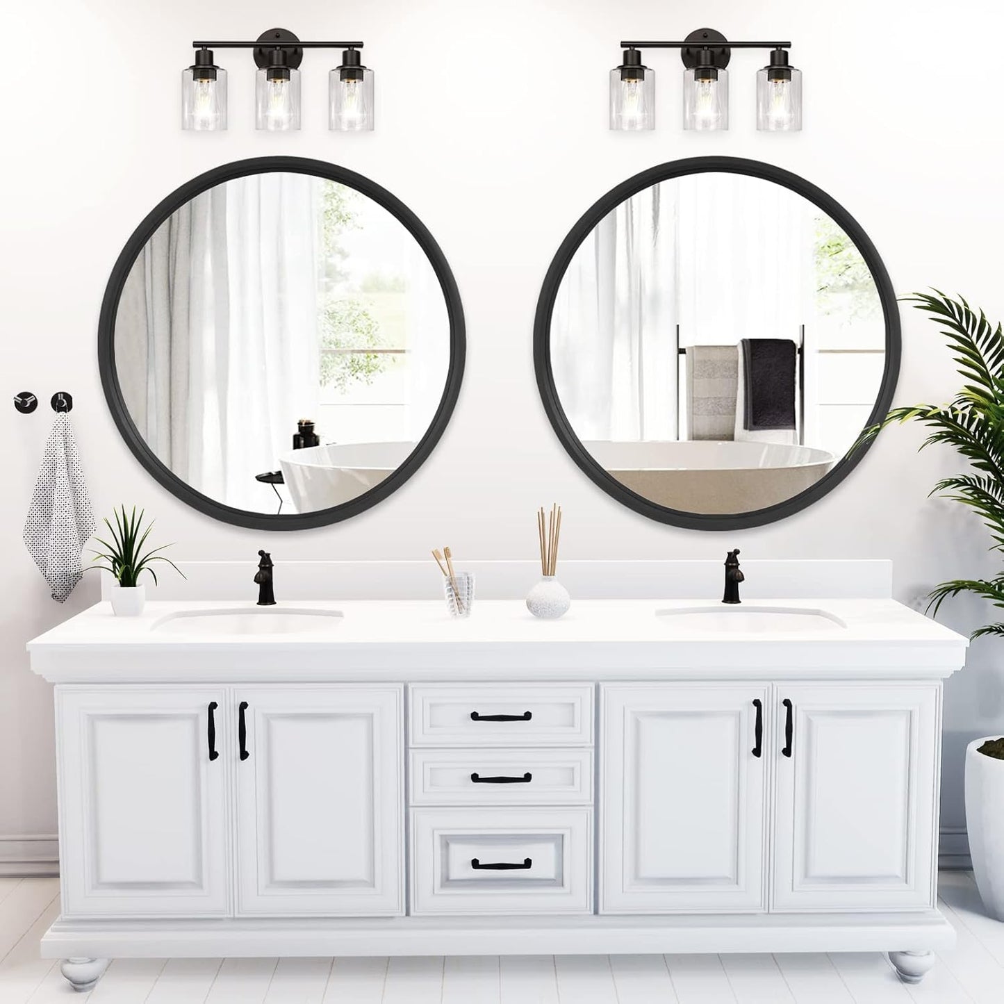 WallBeyond Round Wood Mirror 32 inch Black Circle Wall Mirror for Bathroom Round Wall Mirror for Wall Decor, Vanity, Entryway Living Room