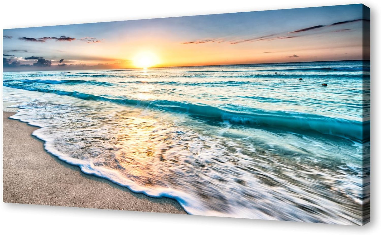 Baisuart S02298 Canvas Prints Wall Art Beach Sunset Ocean Waves Nature Pictures Stretched Canvas Wooden Framed for living Room Bedroom and Office