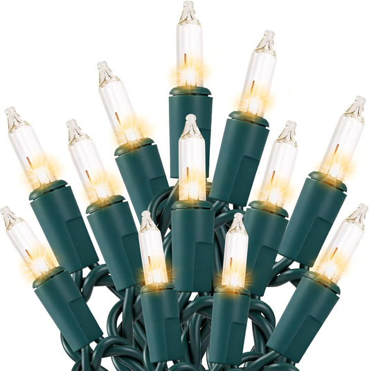 Christmas Lights 100 Count Clear Mini Lights Green Wire UL Certified Connectable Warm White String Lights for Christmas Decor (100 Count 21FT)