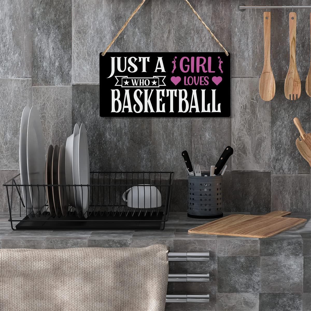 Funny Just a Girl Who Loves Basketball Wood Sign Rustic Basketball Lovers Wooden Hanging Plaque for Home Girl Bedroom Wall Art Decoration 6 x 12 Inches Present