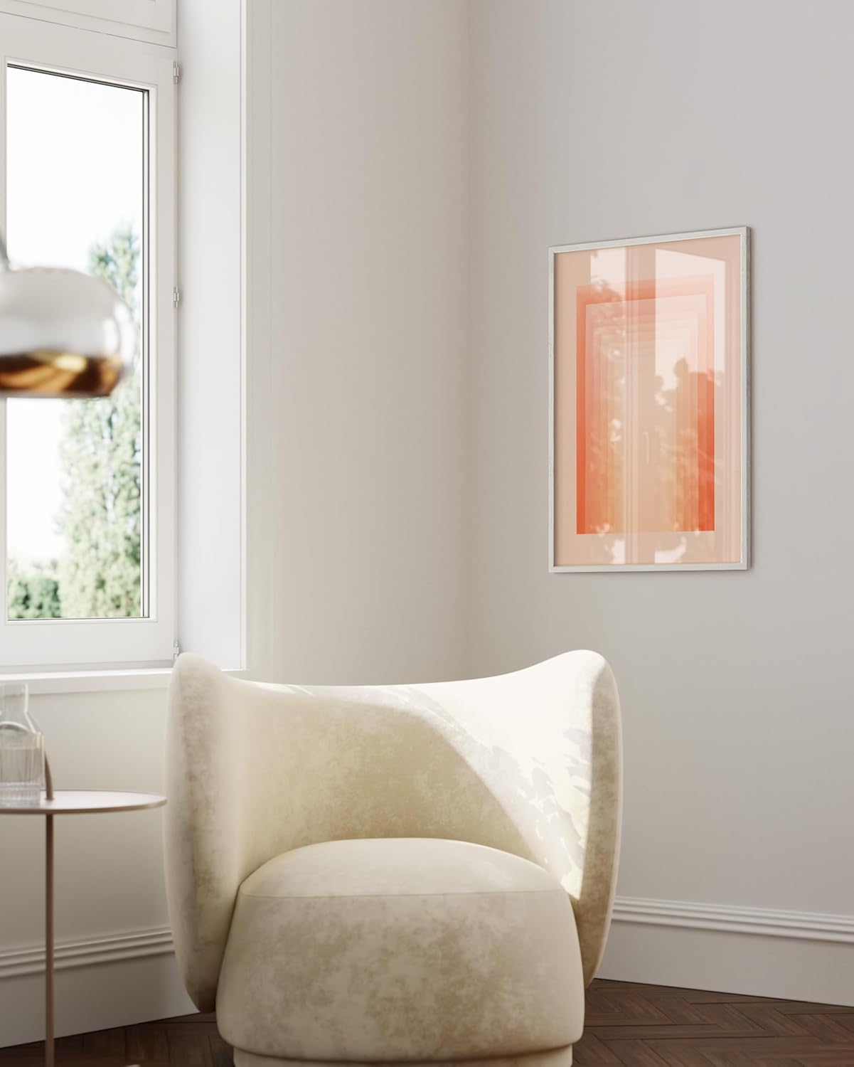 HAUS AND HUES Colorful Abstract Wall Art - Minimalist Retro Picture for Living Room Decor, Red and Pink Modern Wall Art Painting (Pink Geometric, White Frame, 24x36)