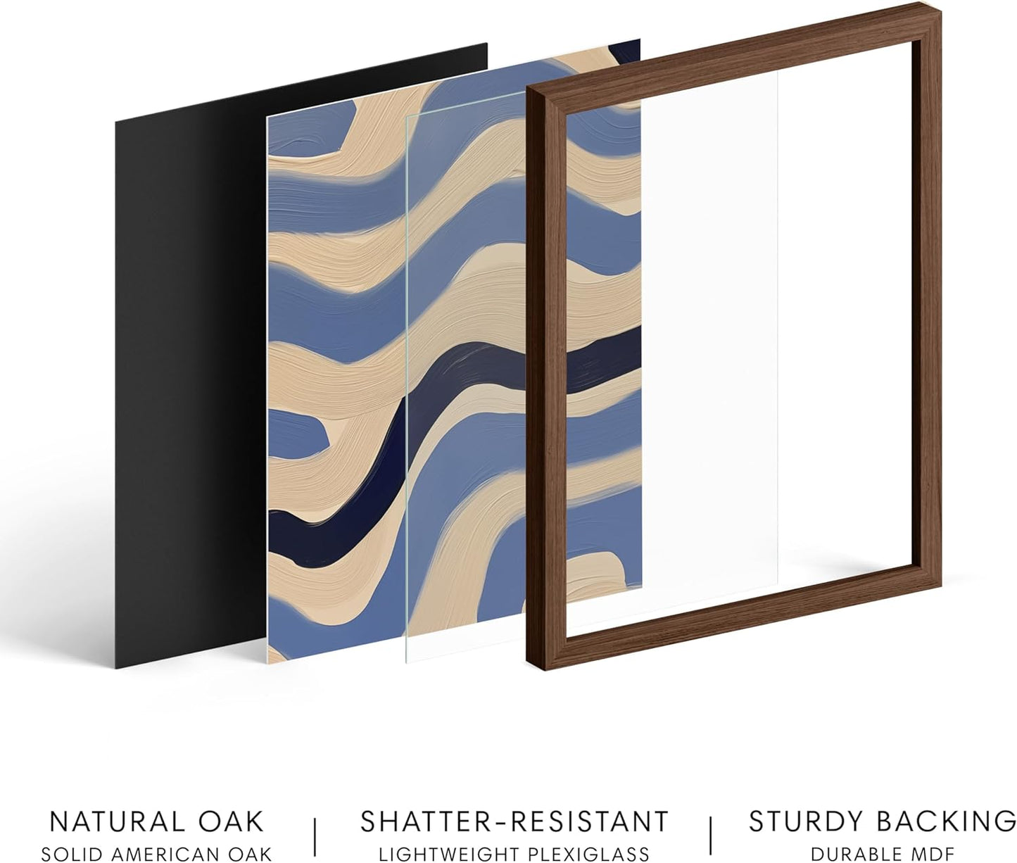 HAUS AND HUES Modern Abstract Wall Art - Blue and Green Living Room Art, Modern Artwork for Walls, Minimalist Picture for Living Room(Blue Abstract Pattern 4, Walnut Frame, 11x14)