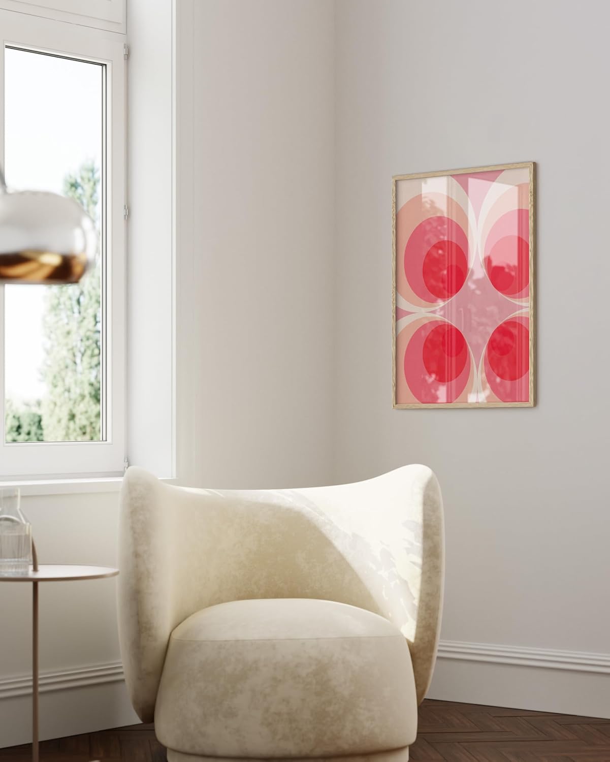 HAUS AND HUES Colorful Abstract Wall Art - Minimalist Retro Picture for Living Room Decor, Red and Pink Modern Wall Art Painting (Pink Mod, Beige Frame, 24x36)