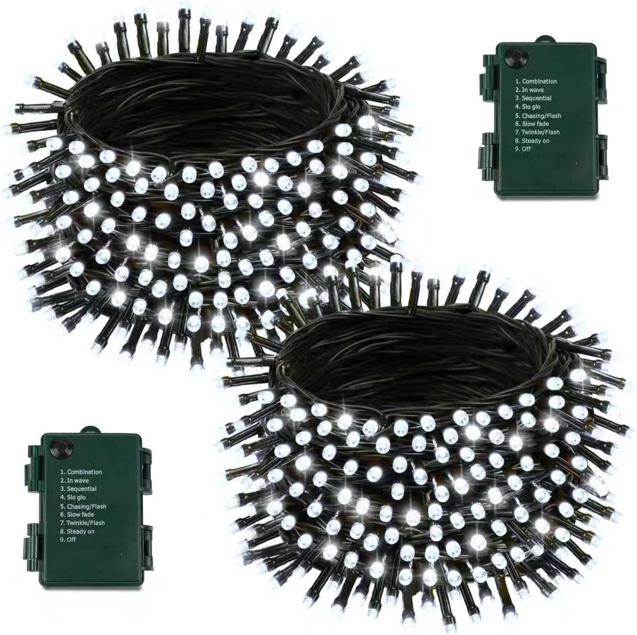 2 Pack Battery Operated Christmas Lights with Timer, 66FT 200 LED Waterproof Battery Twinkle Light, 8 Modes Green Wire Fairy Lights for Indoor & Outdoor Bedroom Tree Christmas Decorations (Cool White)