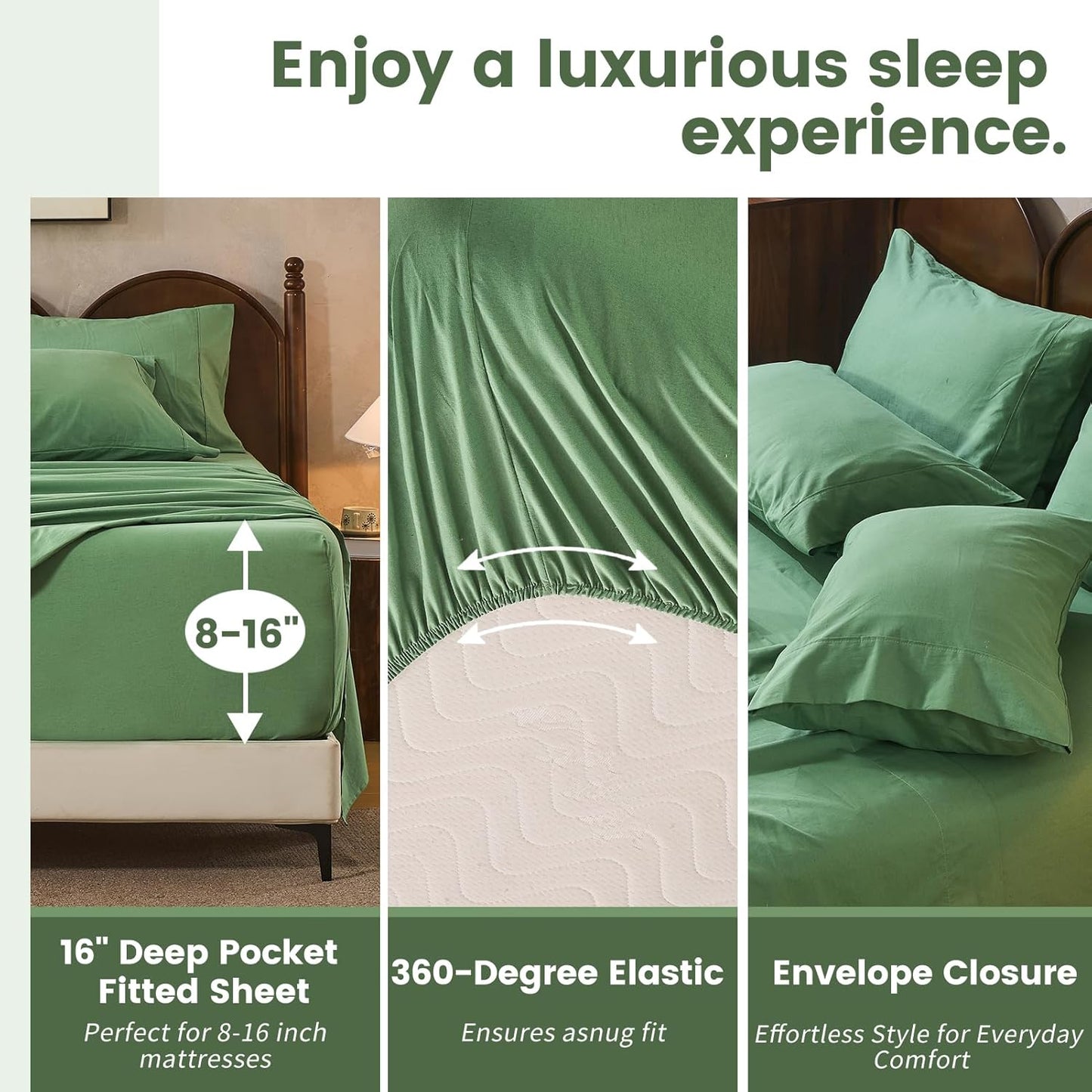 100% Linen Sheets King Size,Breathable & Durable 4-Piece Bed Flax Sheet Set,Soft All-Season Bedding for Hot Sleepers 16" Deep Pocket Oeko-TEX Certified,（King, Sage Green）