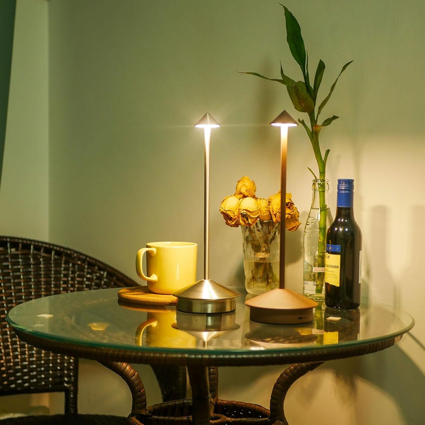 Cordless LED Table Lamp, Rechargeable 5200mAH Battery Operated Lamp for Decor, 3 Color Stepless Dimming Desk Lamps, for Restaurant, Bedroom, Outdoor Camping, Coffee Shop, Night Light