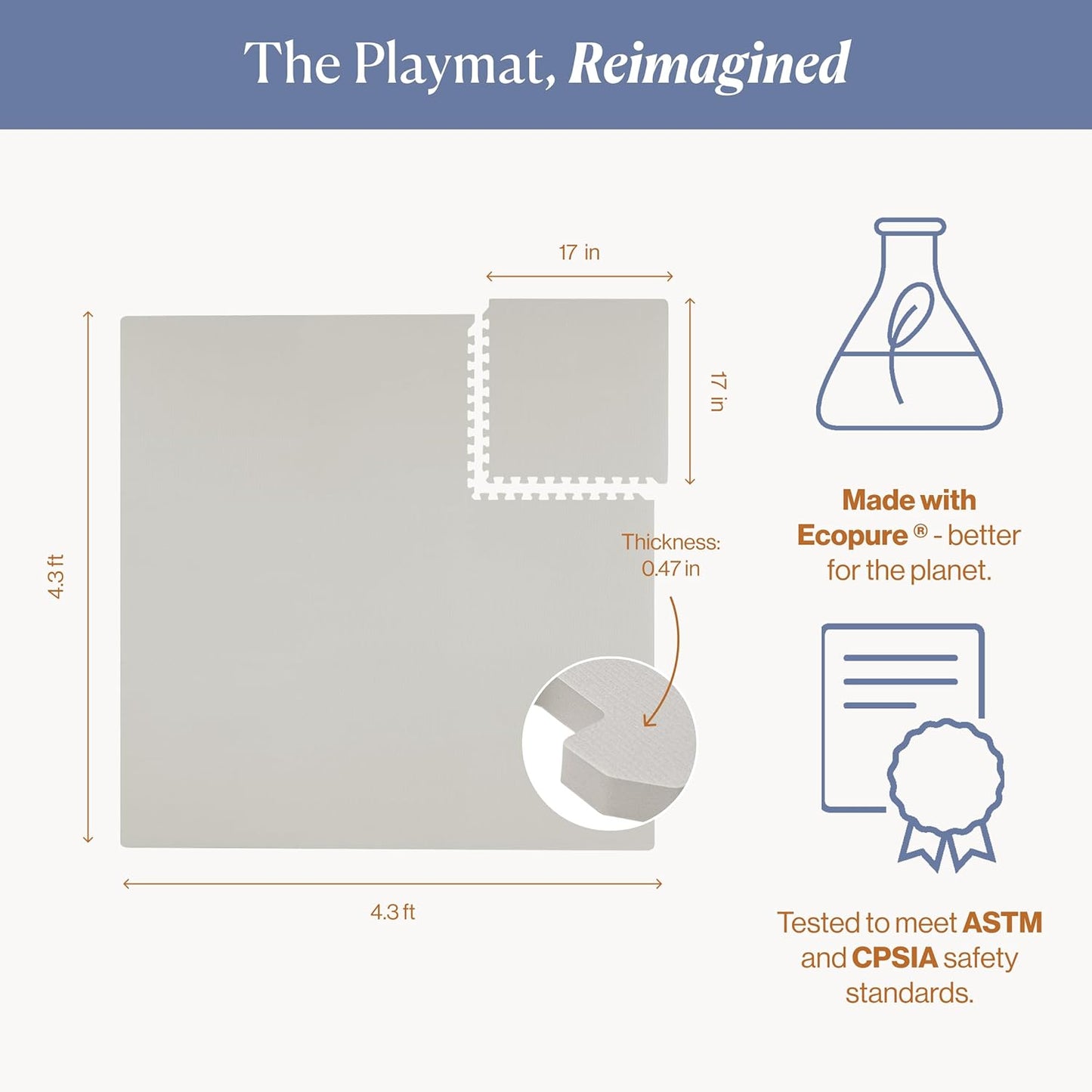 Toddlekind Playmat -Classic Foam Play Mat- 4 x 4 feet Premium Quality Foam Play Mat for Babies/Toddlers, Stylish, Non-Toxic, Odorless, Stone