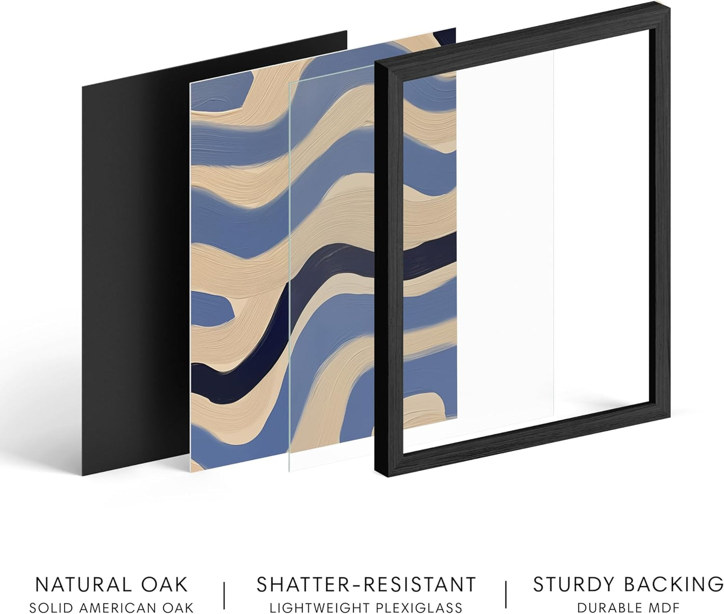 HAUS AND HUES Modern Abstract Wall Art - Blue and Green Living Room Art, Modern Artwork for Walls, Minimalist Picture for Living Room(Blue Abstract Pattern 4, Black Frame, 24x36)