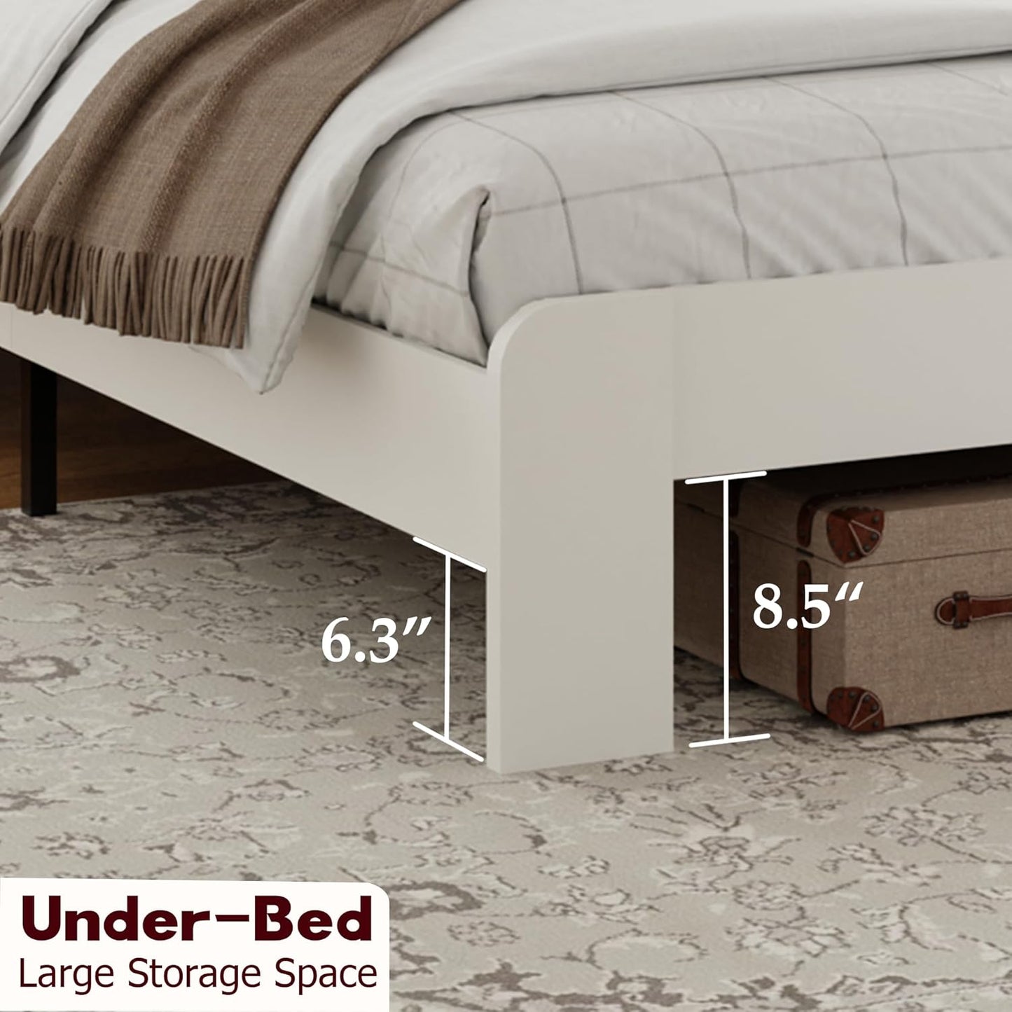 Wood Platform Bed Frame, Full Bed Frame with Headboard and Wood Slat Support, Easy Assembly, No Box Spring Needed, Noise-Free, White