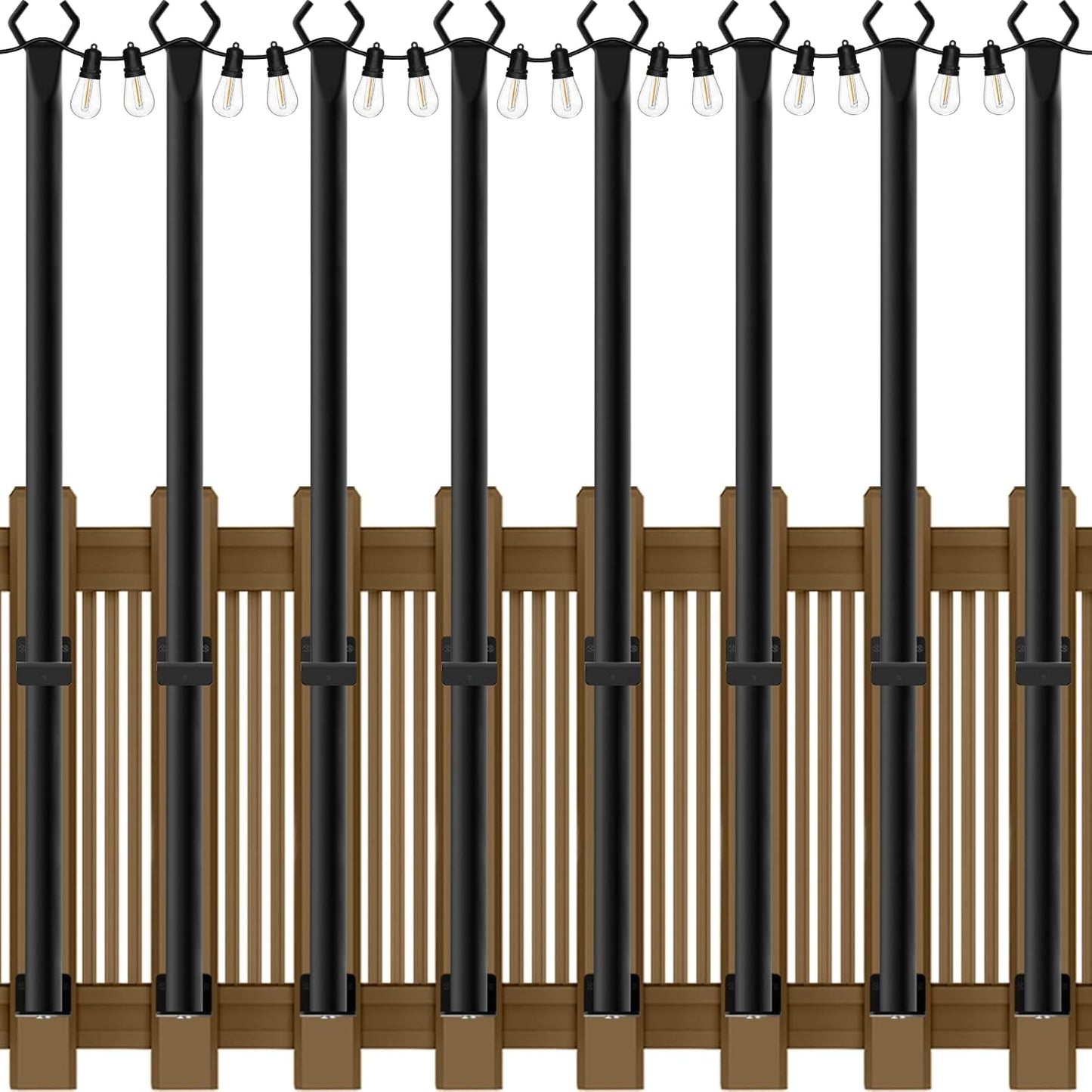 AILBTON 8 Pack 5Ft String Light Poles,Light Poles for Outside String Lights,Outdoor Light Poles with Fence Bracket,Metal Pole Stand for Patio,Backyard,Deck