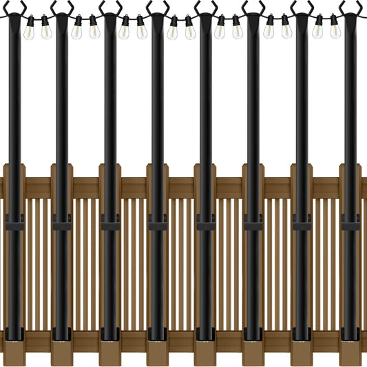 AILBTON 8 Pack 5Ft String Light Poles,Light Poles for Outside String Lights,Outdoor Light Poles with Fence Bracket,Metal Pole Stand for Patio,Backyard,Deck
