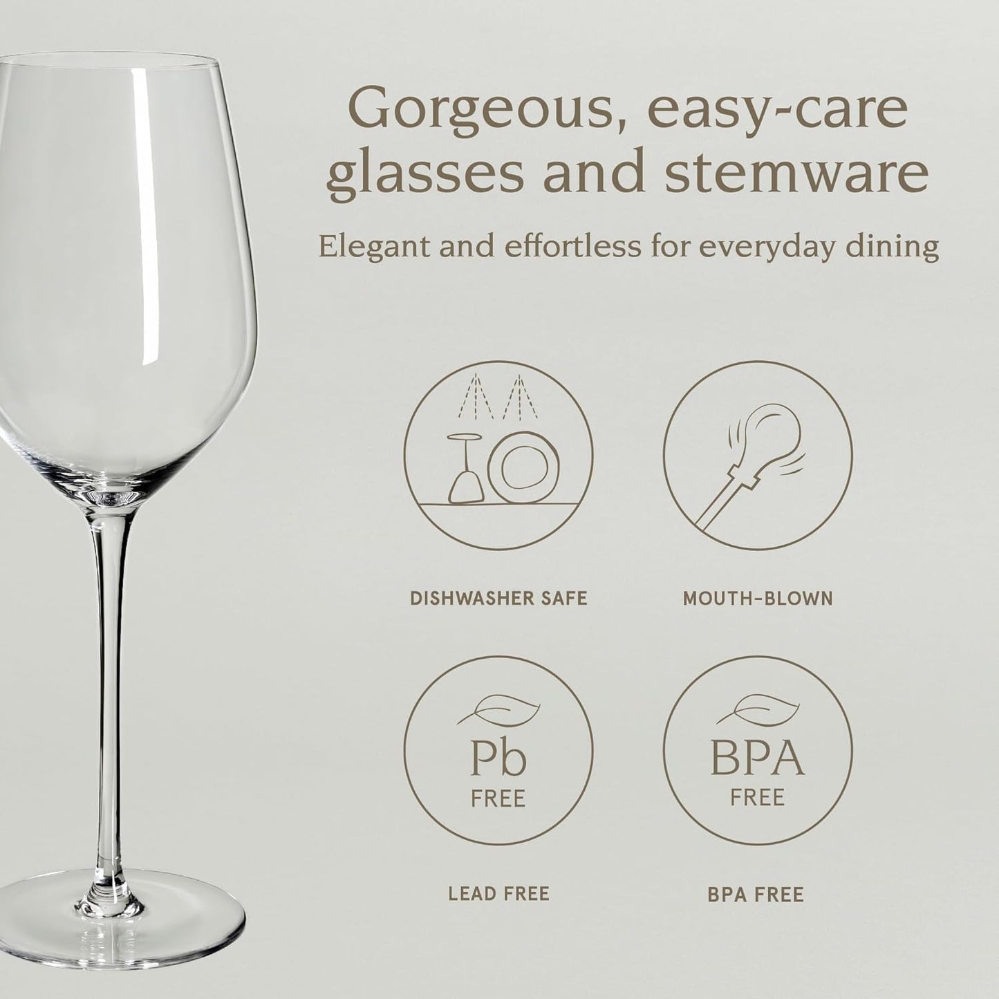 over&back 16oz Traditional Glassware - Set of 4 Classic Stem Drinking Glasses for Parties, Get-togethers, and More - Mouth-Blown - Wine Cups for Kitchen and Dining Room - Clear