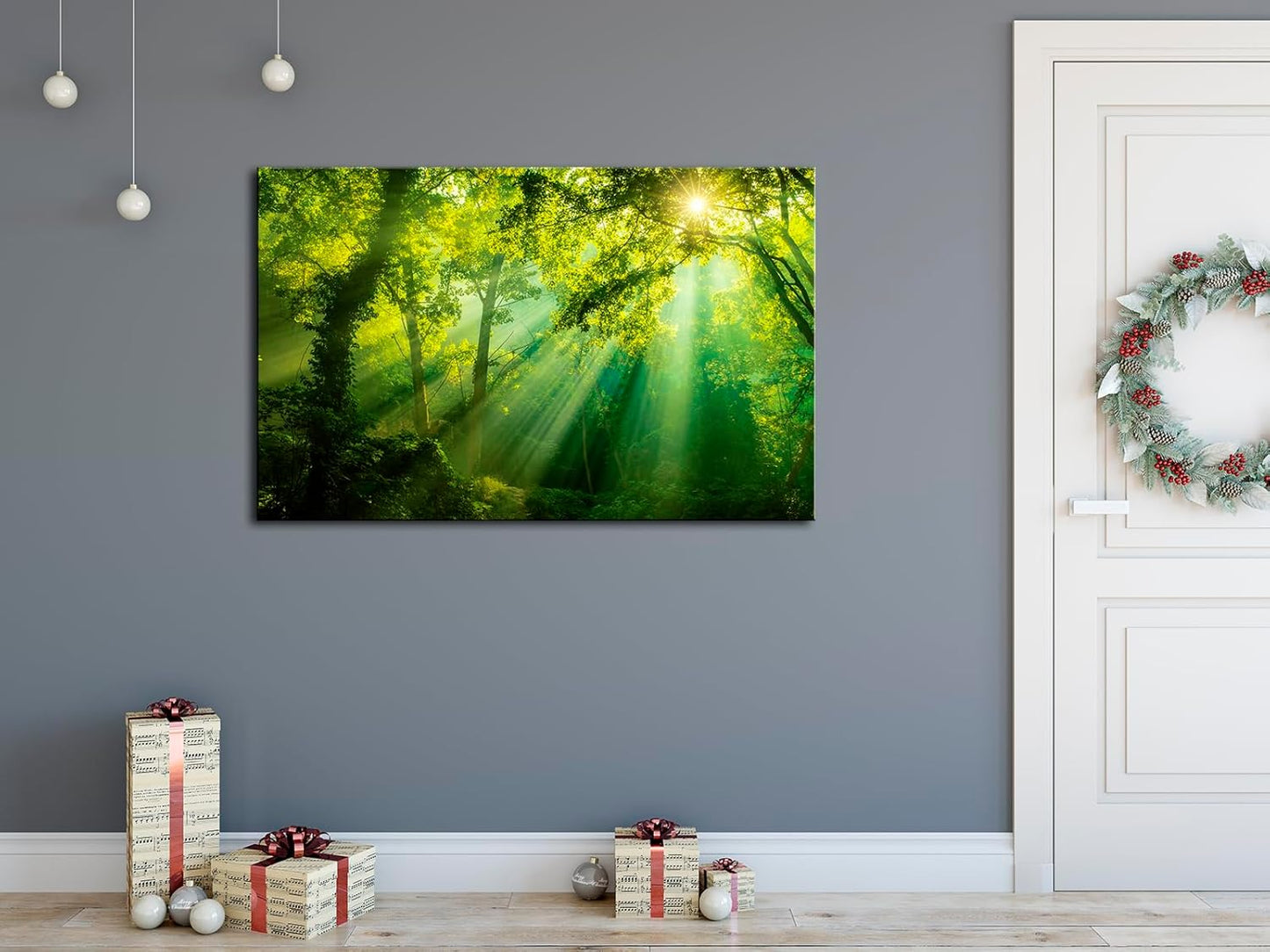 Green Forest Canvas Wall Art Dense Trees in the Sunshine Picture Print Landscape Painting Spring Nature Artwork Decor for Living Room Bedroom Office Decoration - - 24”x36”