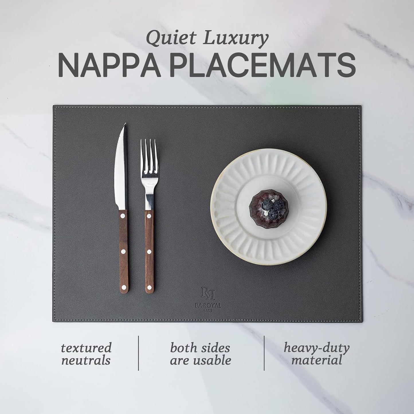 Faux Leather Placemats Set of 12 Vinyl Washable Wipeable Table Mats for Kitchen Dining Table Heat Resistant Waterproof Modern Indoor/Outdoor Placemats Non-Slip Easy Clean Place Mats -Dark Gray