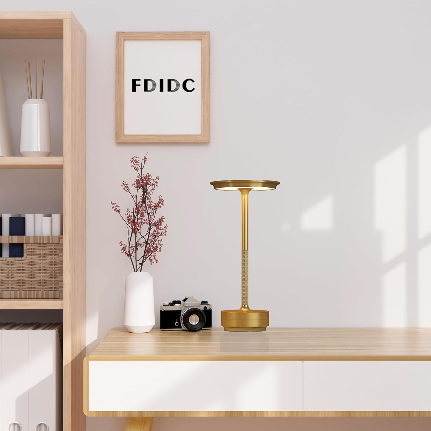 LED Rechargeable Cordless Table Lamp, Battery Operated Stepless Dimming Modern Portable Outdoor Table Light for Dining Restaurant Patio.(Brushed Gold)