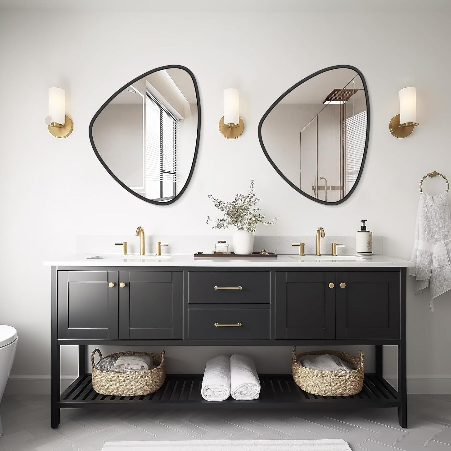 WallBeyond Asymmetrical Mirror, Irregular Wall Mirror, Wall Mirrors Decorative for Bedroom Living Room entryway Hall, Wall Mirror for mid Century Modern Decor 24" H x 19" W, Black