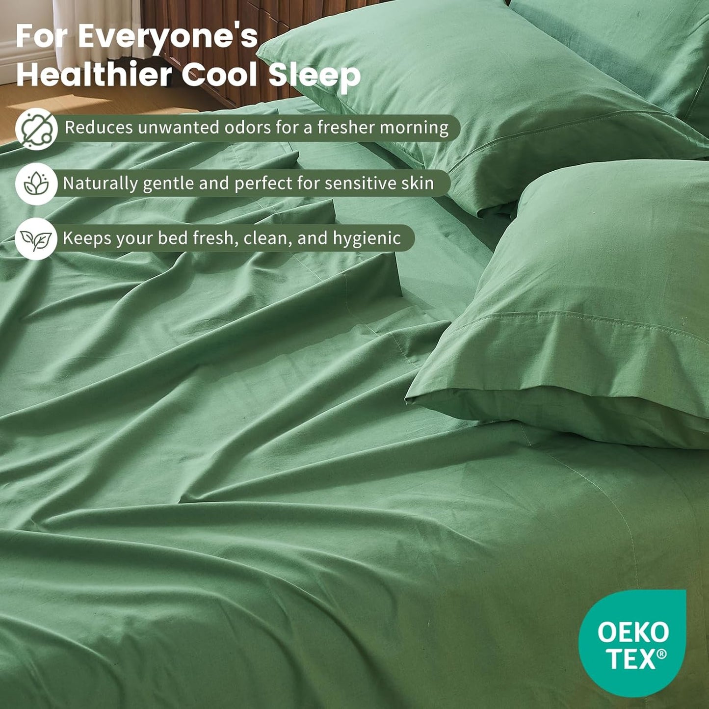 100% Linen Sheet Set Queen Size Extra Deep Pocket Fits 18-24 Inch Mattress, Breathable & Soft, Smooth 4-Piece Set for Thick Mattresses Hotel Luxury Bedding（Queen, Sage Green）