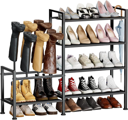 Shoe Rack Organizer and Storage - 4 Tier Metal Shoe Rack with Boot Storage & Side Any Combination - Space Saving Shoe Shelf for Entryway, Bedroom, Closet, Garage, Small Spaces