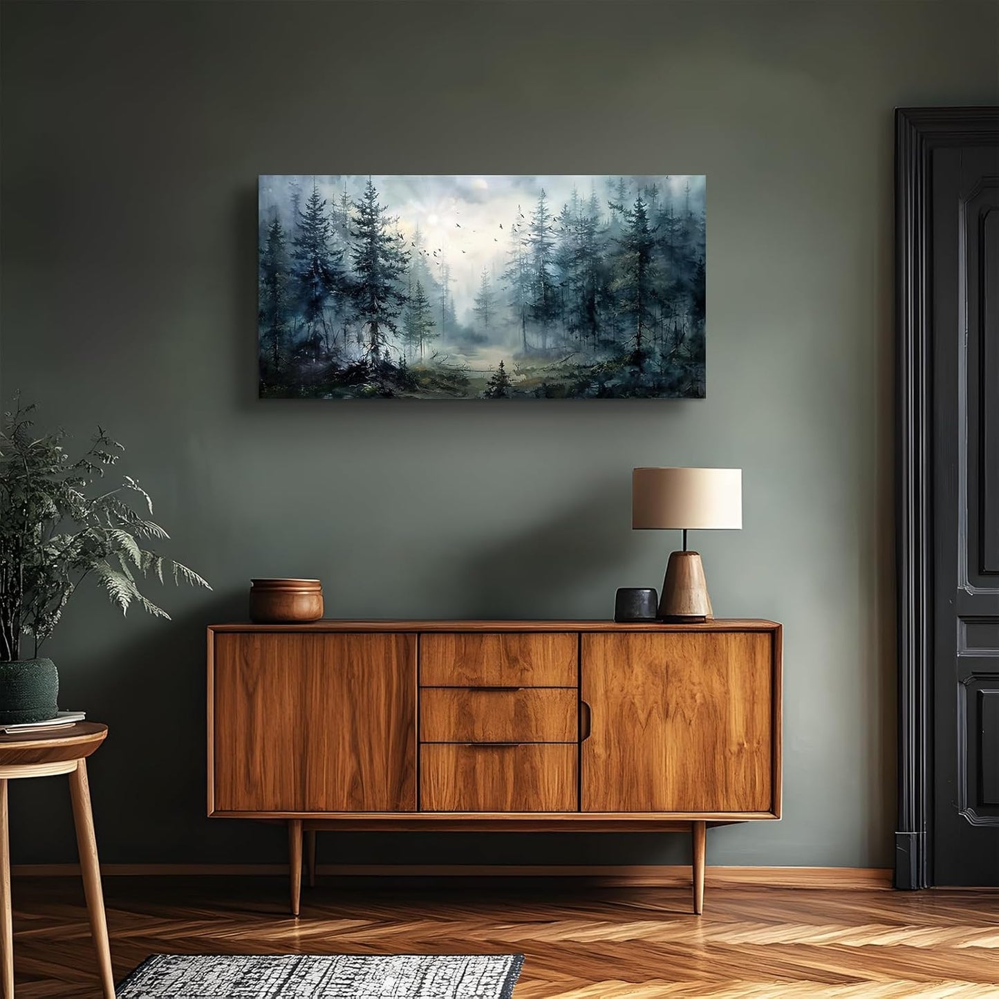 SERIMINO Large Canvas Wall Art, Forest Landscape Canvas Prints Paintings, Pine Trees Room Decorations, Foggy Forest Pictures Wall Decor Living Room, Bedroom Bathroom Aesthetic Large Artwork 20"X40"