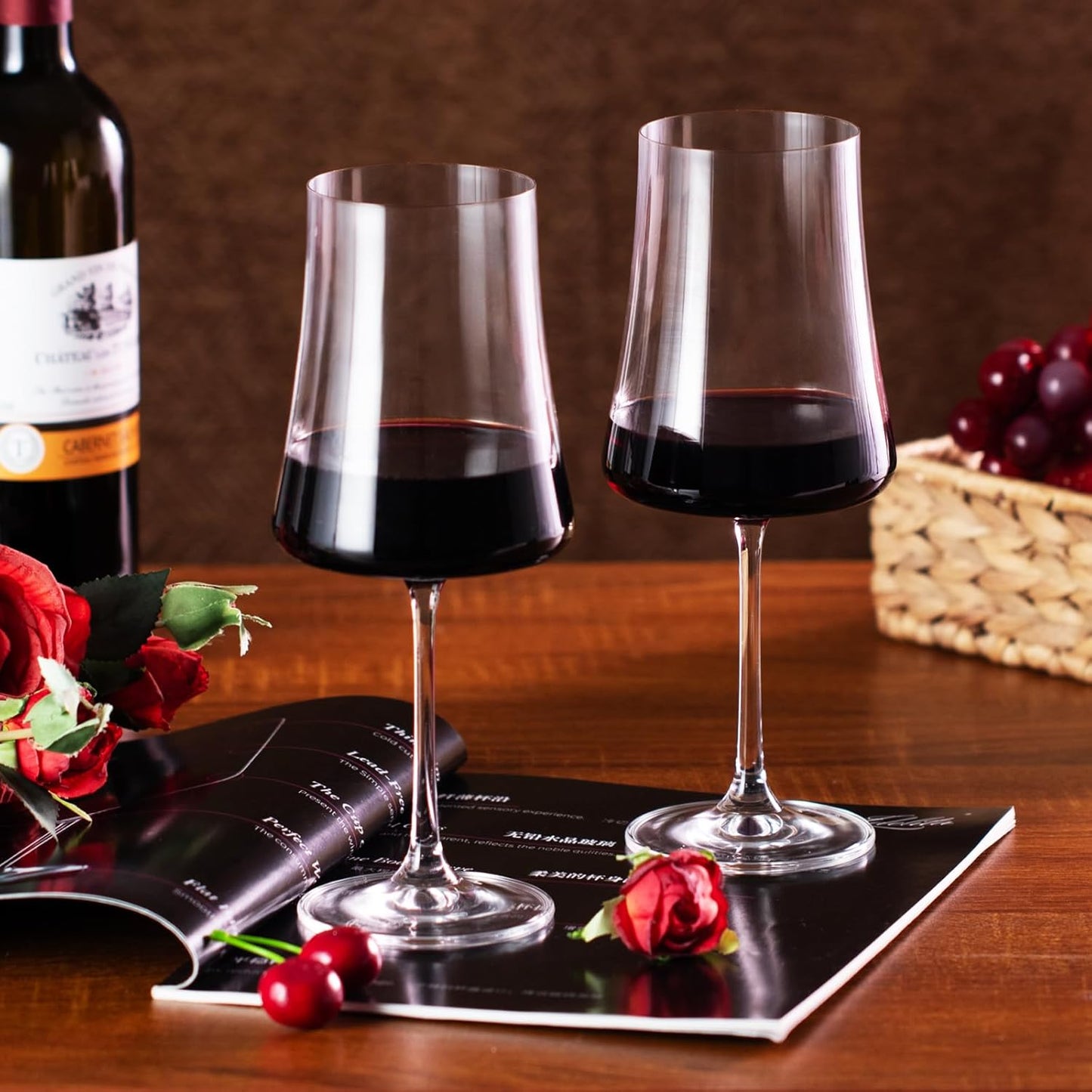 KAMMAK Wine Glasses Set of 2, 18.8 oz Hand Blown Crystal Bordeaux Wine Glasses, Thin Rim & Long Stem, Perfect for Red & White, Daily Use, Wedding Anniversary or Birthday Gift with Gift Box, Stet