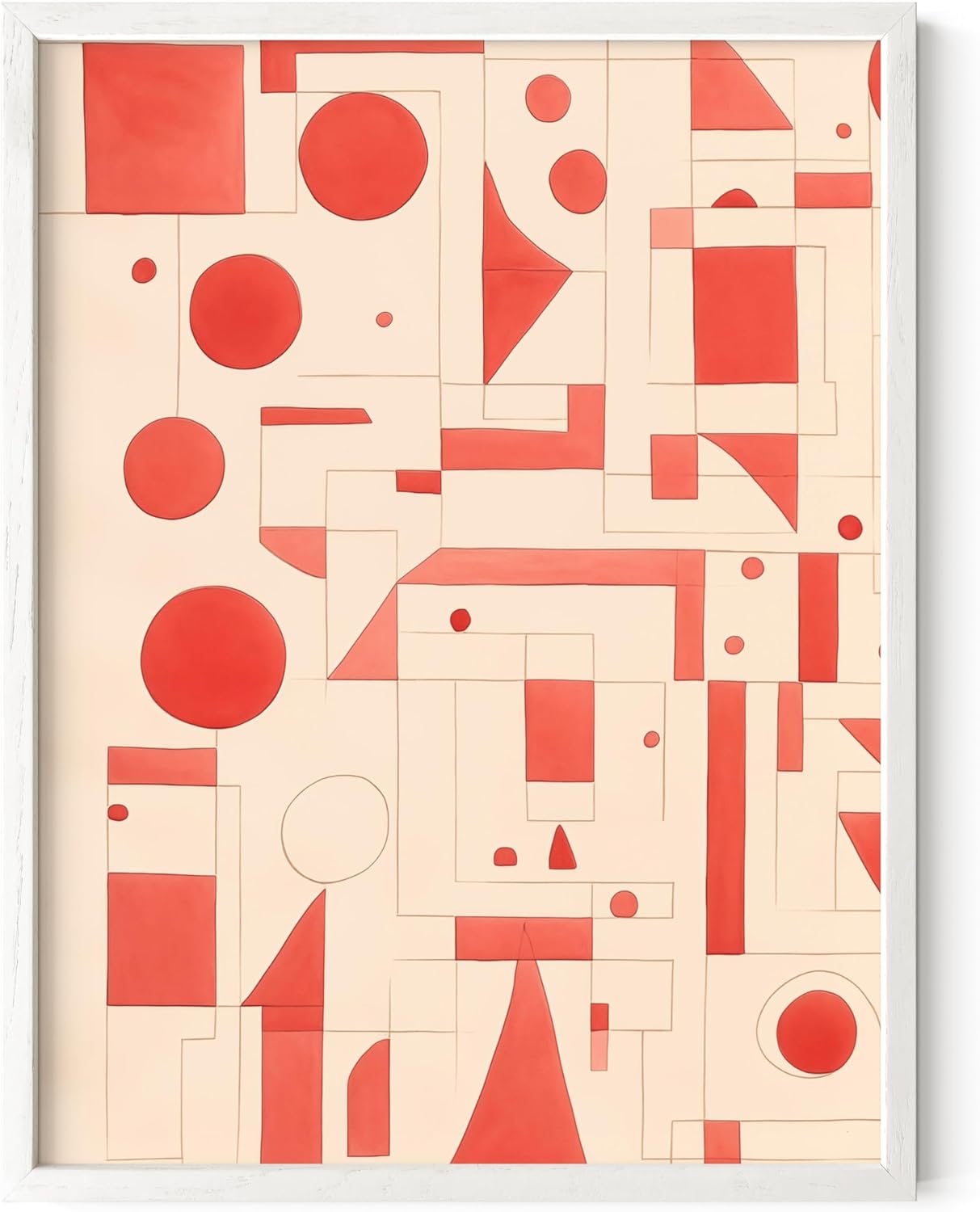 HAUS AND HUES Red Geometric Art Print with White Oak Frame 12x16