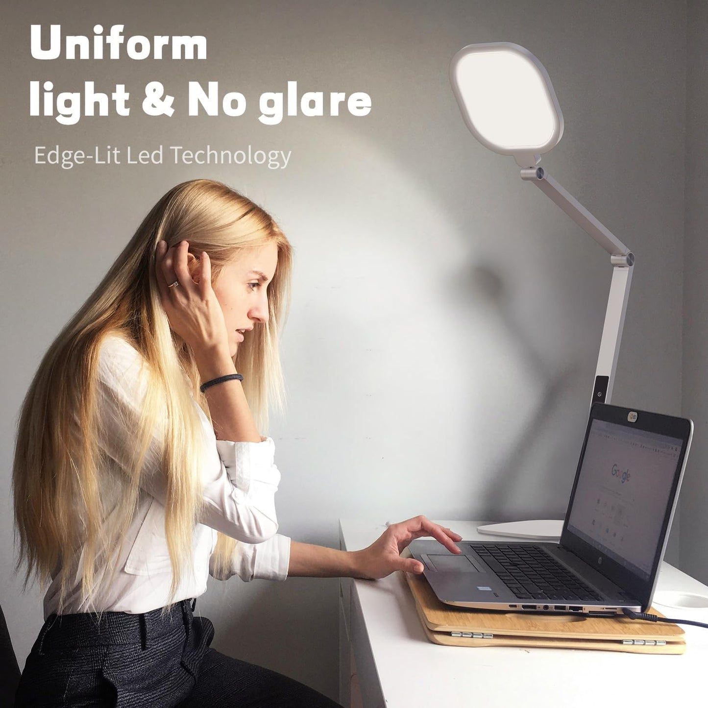 LED Desk Lamp for Home Office, Desk Light for Video Call, 3 Color Temperature 10 Brightness Computer Light, Dimmable Led Desk Light with Memory & Timer Func, Metal Swing Arm Architect Desk Lamp White