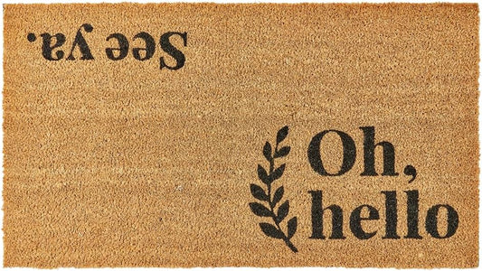 KANKUN Coco Coir Door Mat with Heavy Duty Backing, Welcome Doormat (17" x 30"), Doormat Entrance (Welcome Oh Hello)