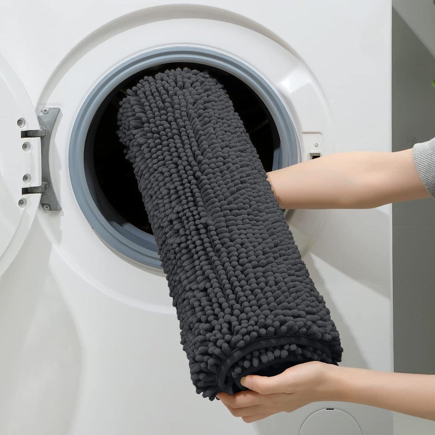 HOMEIDEAS 3 Pieces Bathroom Rugs, Ultra Soft Non Slip Absorbent Chenille Toilet Bath Mat Set (Dark Grey,17"x24"+20"x32"+U Shape 20"x24")