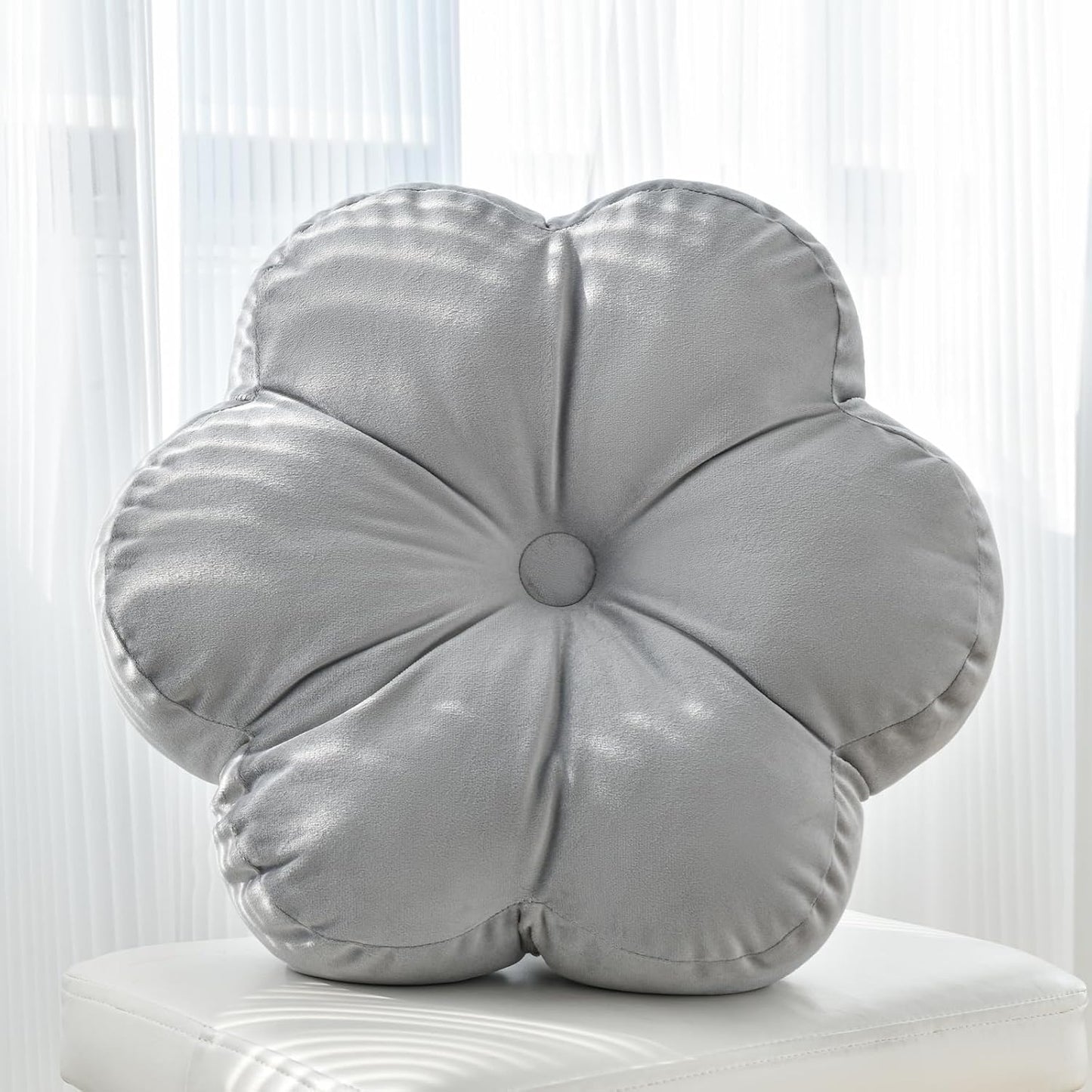 Xuyier Flower Pillow, Flower Shaped Pillow with Velvet for Couch Bed Chair Sofa, Home Decor Floor Seating Cushion Cute Throw Pillows for Living Room Bedroom (15 Inches, Light Gray)