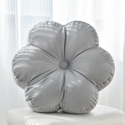 Xuyier Flower Pillow, Flower Shaped Pillow with Velvet for Couch Bed Chair Sofa, Home Decor Floor Seating Cushion Cute Throw Pillows for Living Room Bedroom (15 Inches, Light Gray)