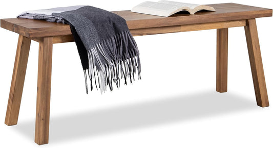 Solid Wood Bench - Minimalist Design, Acacia Wood Construction, Brown Color, Versatile for Entryway, Living Room, Bedroom & Outdoors, Easy Assembly & Weather-Resistant