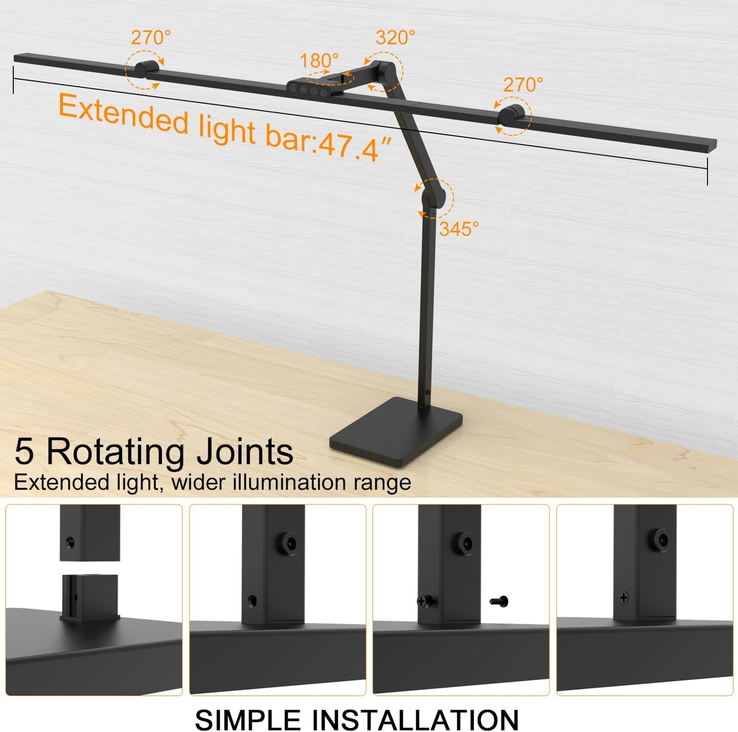 36W 3000LM Ultra Bright Architect Desk Lamp with Base, 47.4Inches Wide Tall Overhead Desk Light for Home Office, Dimmable Table Light with Remote for Desktop Working,Drafting,Reading