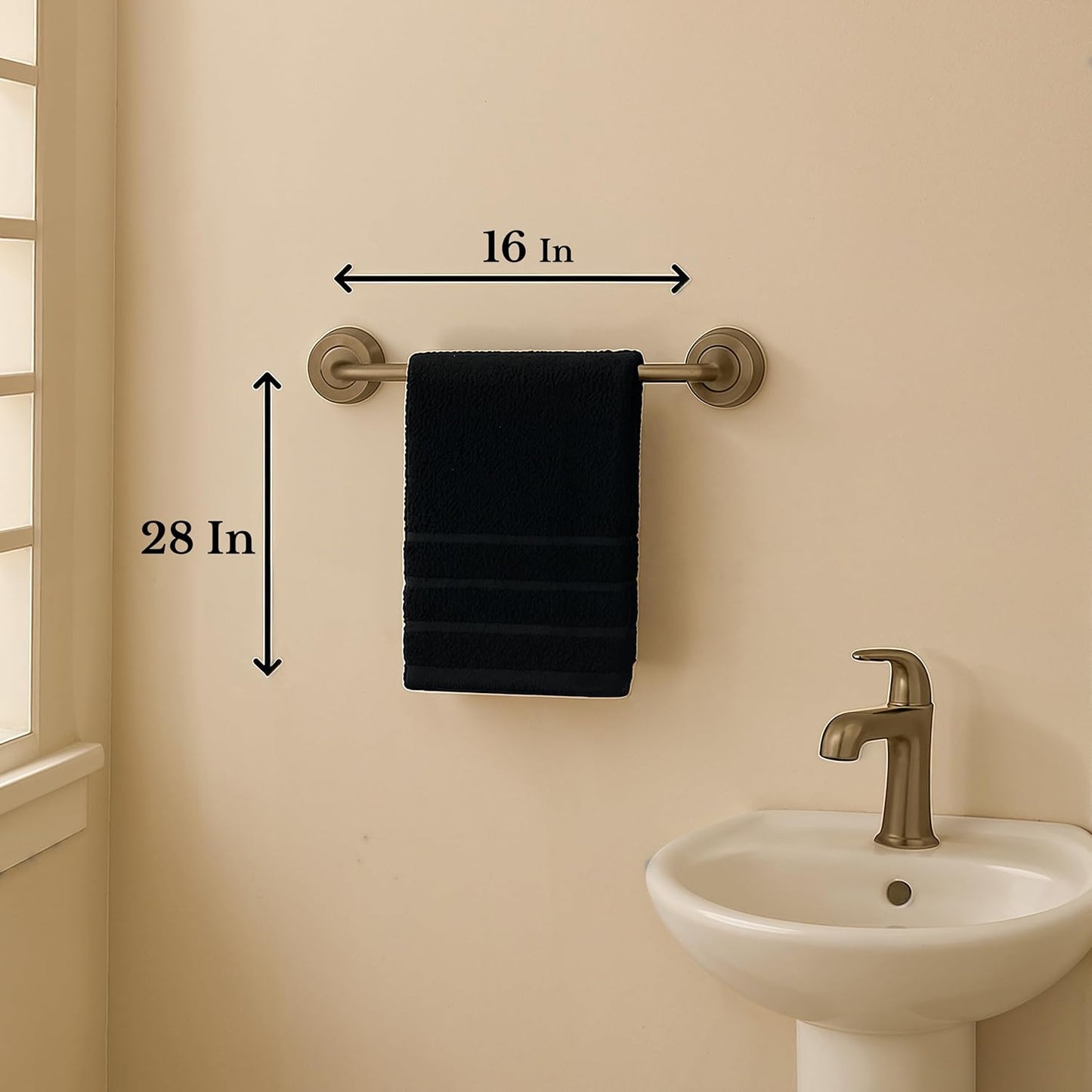 Casa Platino 6 Pack Hand Towels for Bathroom (16"x28") - Spa & Hotel Quality - 100% Cotton, Ring Spun - Quick Dry, Ultra Soft & Absorbent Black Hand Towels Set of 6 - Perfect for Everyday Use - Black