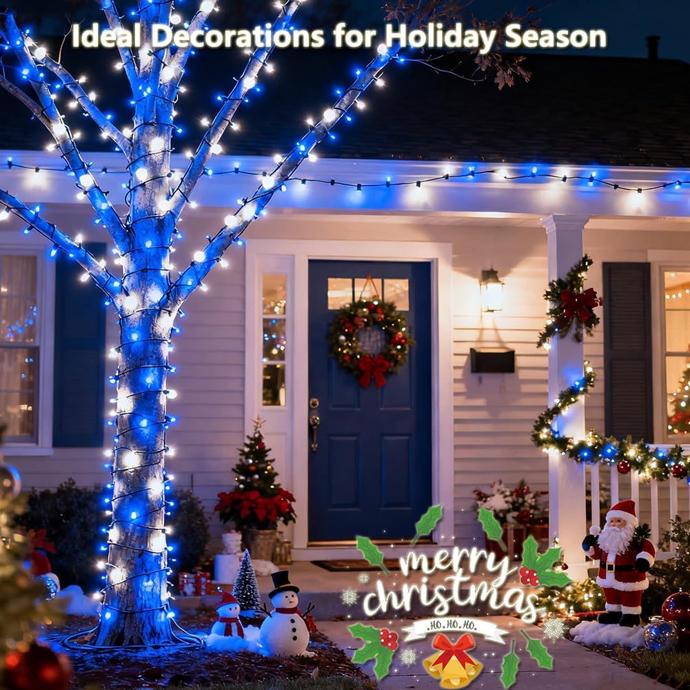 Battery Operated Christmas Lights, 2 Pack 18 FT 50 LED Each Clear Mini String Lights, 8 Modes with Timer Waterproof Tree Lights for Xmas Indoor Outdoor Holiday Home Decor, Blue and White