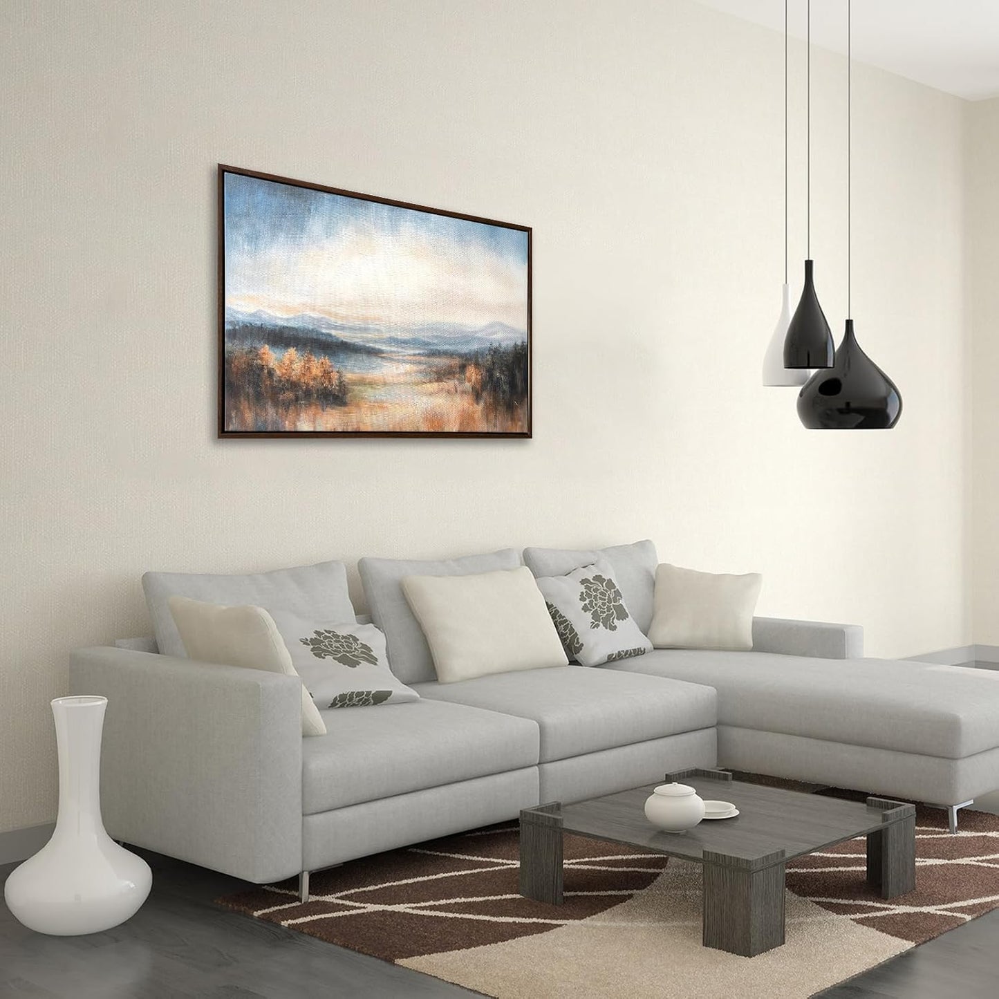 Vintage Framed Fall Wall Art Decor Fall Mountain landscape painting Modern Farmhouse Rustic Canvas Prints Art Calm Warm for Living Room Bedroom Office Kitchen Decoration, 17x24.5 Inch