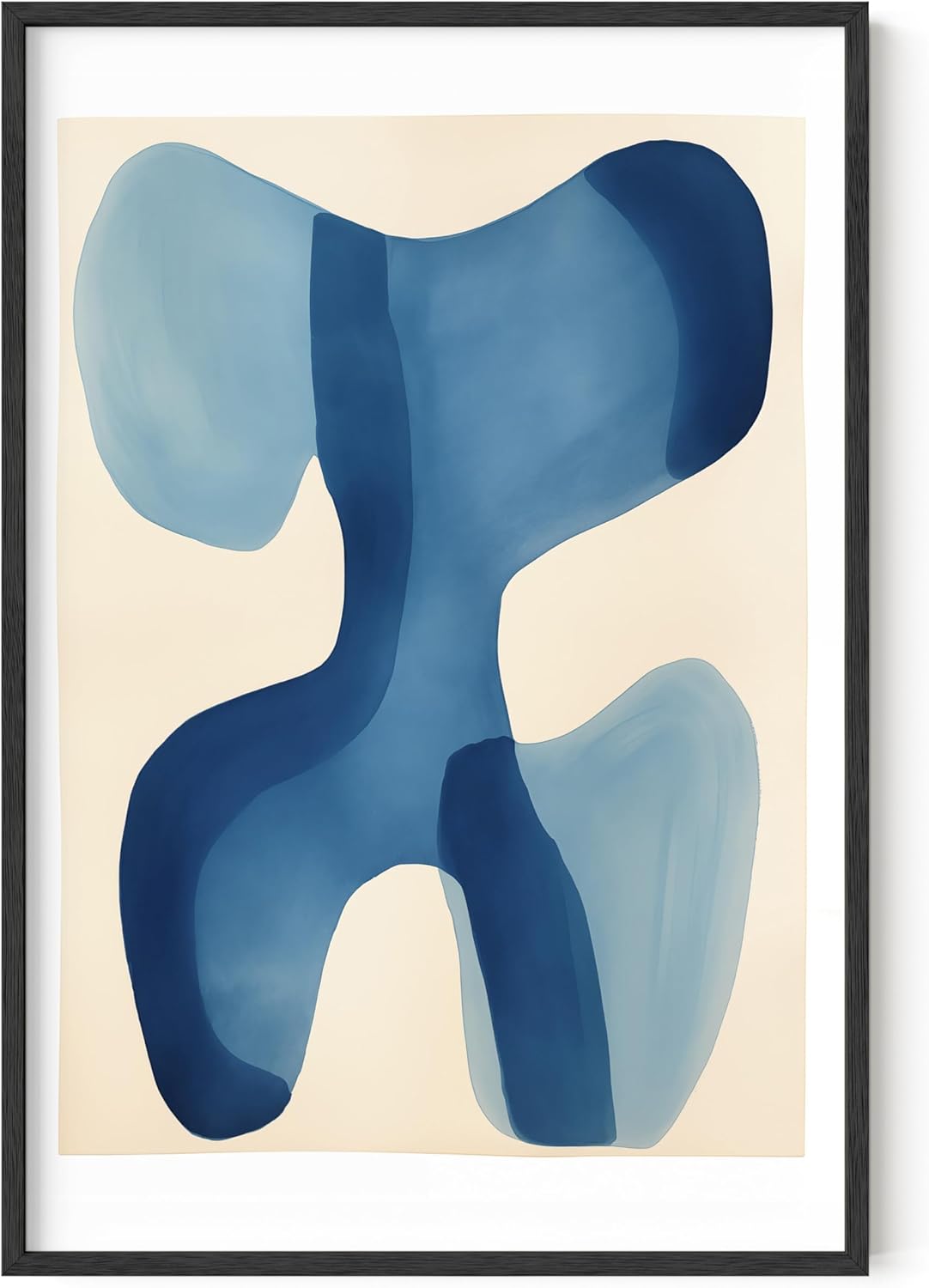 HAUS AND HUES Modern Abstract Wall Art - Blue and Green Living Room Art, Modern Artwork for Walls, Minimalist Picture for Living Room(Blue Shapes, Black Frame, 24x36)