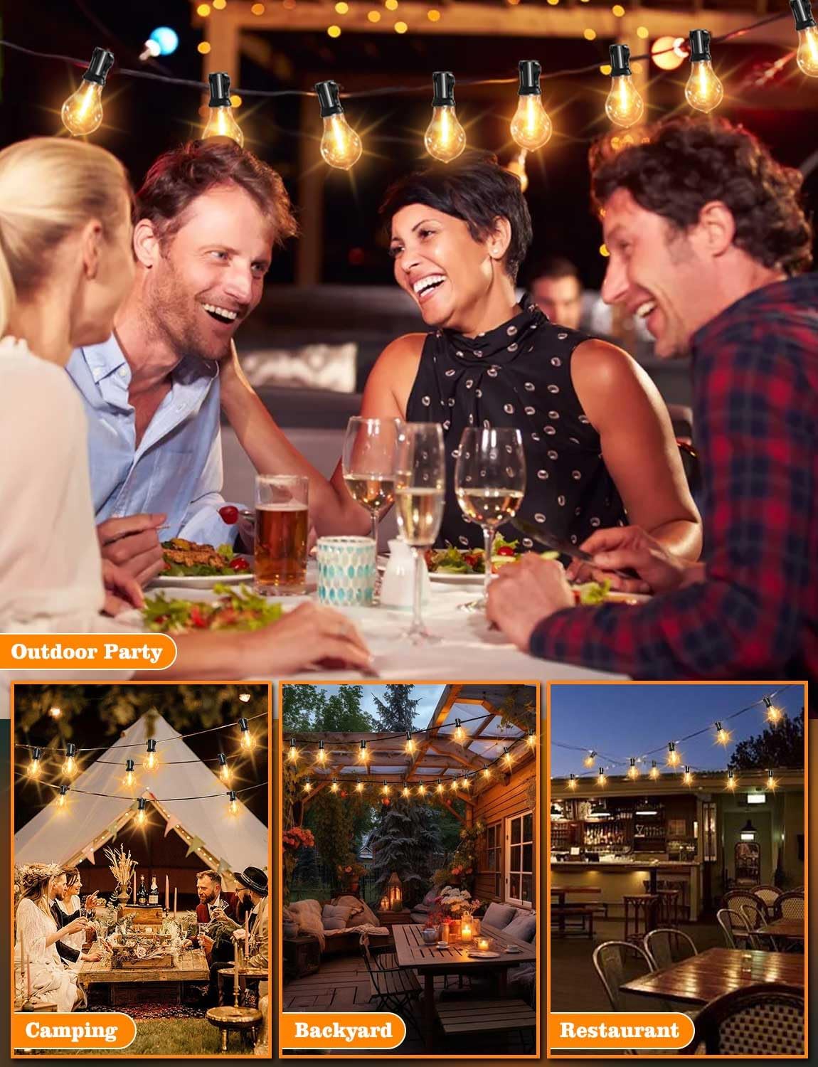 String Lights for Outside 120ft Waterproof with 60+3pcs A39 Shatterproof Edison Bulbs Outdoor String Lights for Patio, Yard, Cafe, Bistro, Market, Warm White 2200k