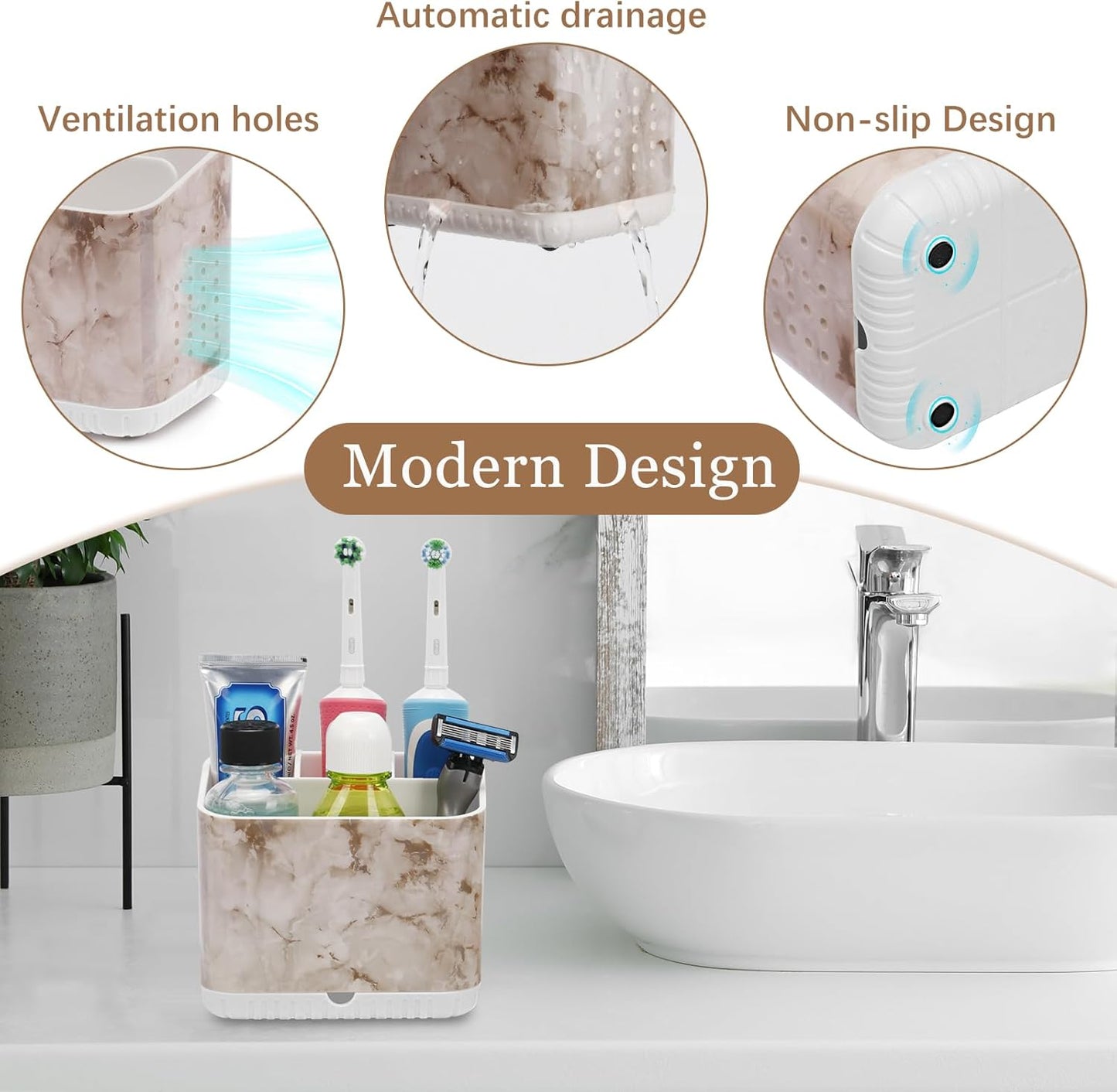 Toothbrush Holders for Bathrooms, Kids Electric Toothbrush and Toothpaste Holder, Toothbrush Caddy Organizer, 4 Slots Tooth Brushing Stand for Bathroom Organizer Countertop (White Marble)