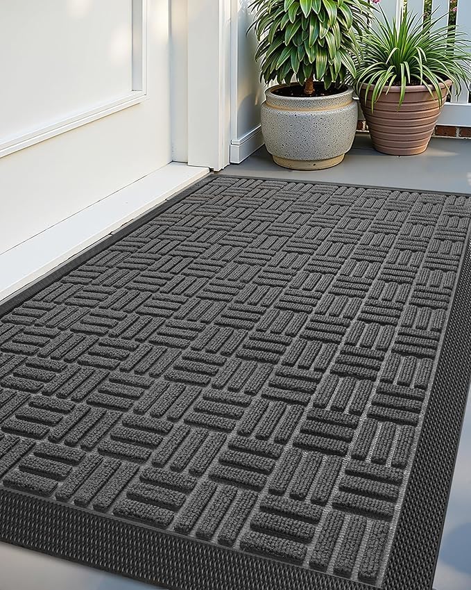 Color&Geometry Front Door Mat Outside Entrance, Heavy Duty Non Slip Low Profile Doormat for Entryway, Trap Dirt and Moisture Welcome Mats All-Weather, Easy Clean, Patio, Garage, 24"x48" Grey