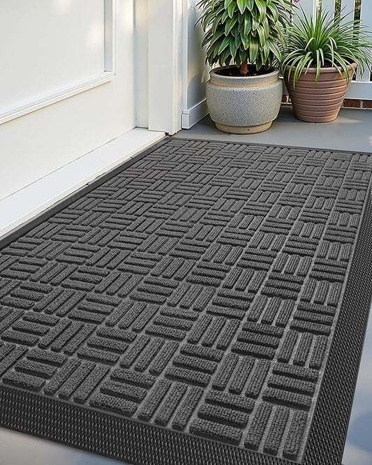 Color&Geometry Front Door Mat Outside Entrance, Heavy Duty Non Slip Low Profile Doormat for Entryway, Trap Dirt and Moisture Welcome Mats All-Weather, Easy Clean, Patio, Garage, 24"x36" Grey