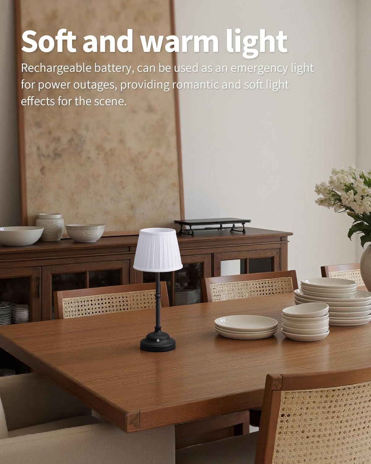 KDG Cordless LED Table Lamp, Portables Fabric Shade Desk Lamps, 4000mAh Rechargeable Battery Powered Lighting, Dimmable Light for Dining Room, Bedroom, Bedside, Night Light, Balcony (Black)