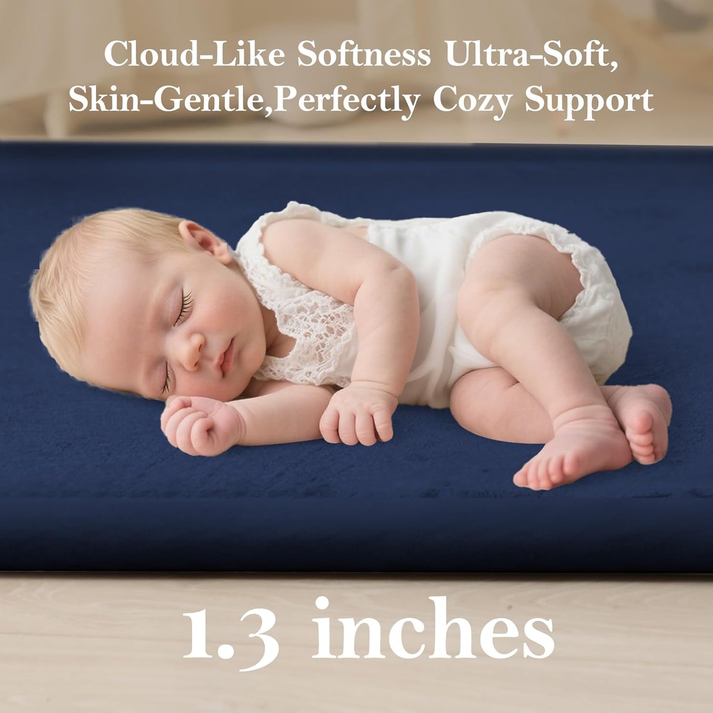Baby Play Mat for Floor, 1.3"Thick Extra Large Cushioning Memory Foam Playpen Mat, Soft Coral Velvet Baby Crawling Mat with Non-Slip Backing (Dark Blue, 79"×118"×1.3")