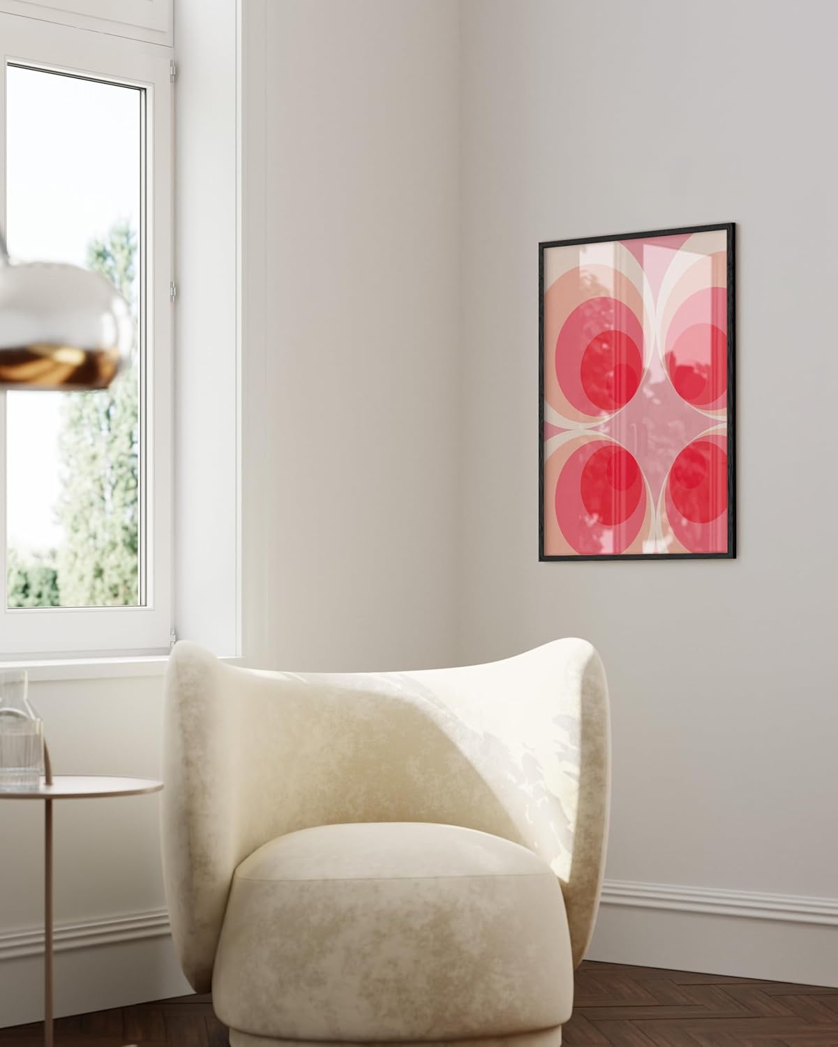 HAUS AND HUES Colorful Abstract Wall Art - Minimalist Retro Picture for Living Room Decor, Red and Pink Modern Wall Art Painting (Pink Mod, Unframed, 24x36)