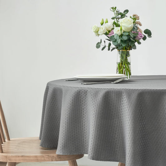 maxmill Round Weaved Texture Design Tablecloth Spill-Proof Wrinkle Free Soft Washable Table Cloth for Round Table Cover, for Dining Room Buffet Banquet Parties Holiday Dinner, 70 Inch Charcoal Gray