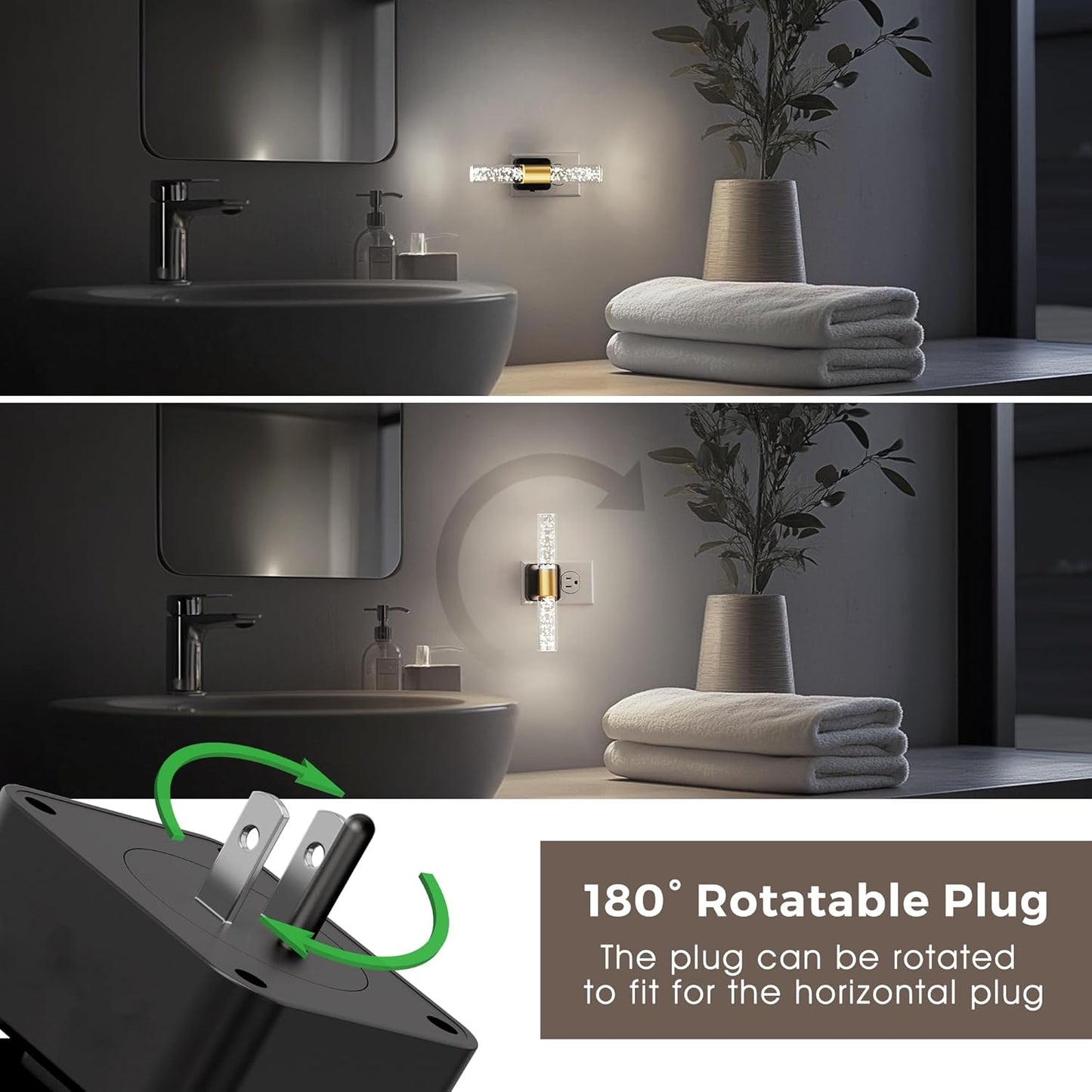 L LOHAS LED Bright Night Light, Night Lights Plug into Wall, 180° Rotating, Daylight White 5000K, Auto Light Sensor, Dimmable Nightlights for Bedroom Bathroom Hallway, 2 Pack