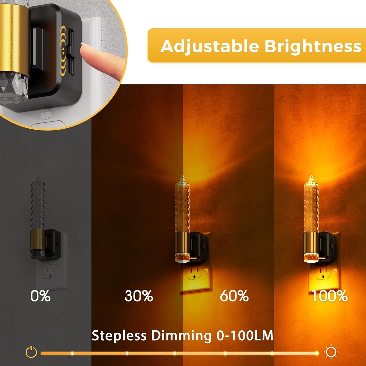 L LOHAS LED Night Light, Amber Candle Night Lights Plug into Wall, 0-100 LM Dimmable Nightlight, Plug in Acrylic Diamond Night Light with Dusk to Dawn Sensor, for Bathroom Hallway