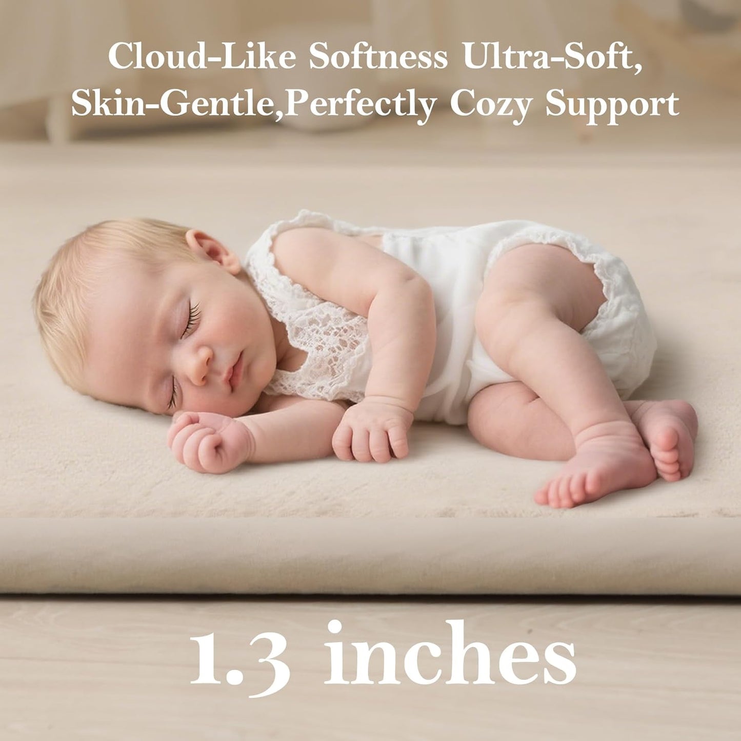 Baby Play Mat for Floor, 1.3" Thick Memory Foam Muscle Playpen Cushion, Soft Coral Velvet Tummy Time Mat with Non-Slip Backing, Water Repellent Child Nursery Rug for Toddlers, Kids (Beige, 39X59)