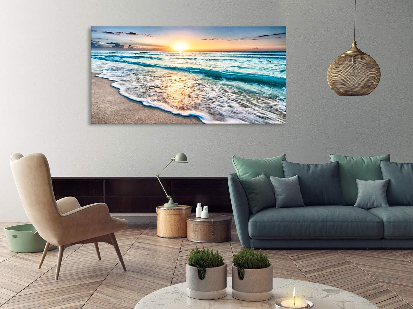 Baisuart S02275 Canvas Prints Wall Art Beach Sunset Ocean Waves Nature Pictures Stretched Pictures to Photo Paintings on Canvas for Home Office Decorations Wall Décor XXLarge 30x60inch
