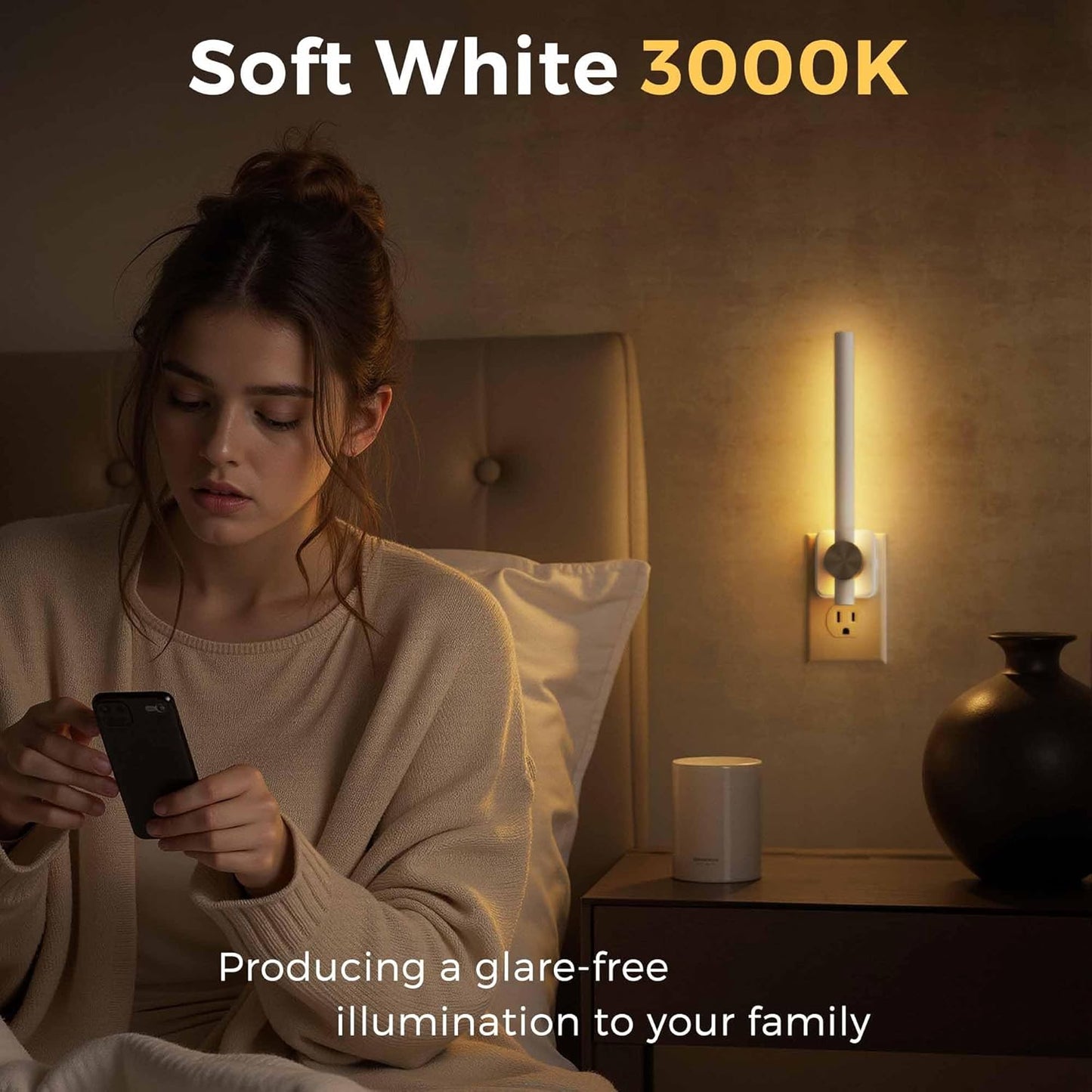 L LOHAS LED Night Light, Night Lights Plug into Wall, 0-200LM Bathroom Night Light, Dusk to Dawn Sensor 2W Dimmable Nightlights, Soft White 3000K, Modern Nightlight for Adults Mirror Restroom, 1 Pack